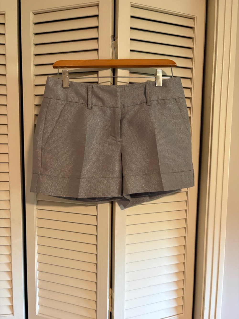 New York & Company Silver Metallic Dress Shorts